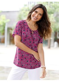 Schlupfbluse Classic Basics, Damen, Gr. 42, fuchsia, jeansblau, bedruckt, 100% Polyester, gebl&uuml;mt, gemustert, mehrfarbig, Rundhals, Blusen Schlupfbluse