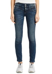 Slim-fit-Jeans Tom Tailor "Alexa Slim", Damen, Gr. 34, L&auml;nge 30, blau (random bleached), Denim/Jeans, Obermaterial: 98% Baumwolle, 2% Elasthan, Jeans Slim-fit-Jeans, mit Knopfleiste und dekorativ gesteppter Passe