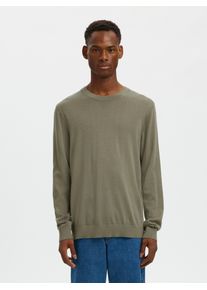 Strickpullover Selected "SLHTRAY LS KNIT MERINO CREW NECK NOOS", Herren, Gr. S, vetiver, Strick, Obermaterial: 100% Wolle, unifarben, regular fit normal, Rundhals, Rippb&uuml;ndchen, Pullover Strickpullover, Wolle, regular fit