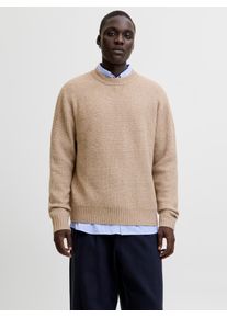 Jack & Jones Strickpullover JACK & JONES "JORYORK OLLIE KNIT CREW NECK", Herren, Gr. XL, mocha meringue, Strick, Obermaterial: 51% Polyester, 41% Polyacryl, 5% Wolle, 3% Elasthan, unifarben, relaxed fit normal, Rundhals, Rippb&uuml;ndchen, Pullover Strickpullover