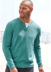 H.I.S. Strickpullover H.I.S, Herren, Gr. M (48/50), blau (petrol), Feinstrick, Obermaterial: 60% Baumwolle, 40% Polyester, unifarben, regular fit normal, Rundhals, Rollkanten, Pullover Strickpullover, Pullover mit hochwertiger Halslochverarbeitung in double-layer Optik, Topseller