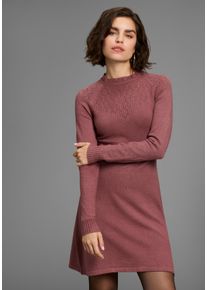 Strickkleid Laura Scott, Damen, Gr. 46, N-Gr, rosa (dunkelrosa, melange), Strick, Obermaterial: 50% Viskose, 28% Polyester, 22% Polyamid, unifarben, ausgestellt mini, hoch geschlossener Ausschnitt, Raglan&auml;rmel, Kleider Strickkleid, mit edlem Ajourmuster und s&uuml;&szlig;em Stehkragen - NEUE KOLLEKTION