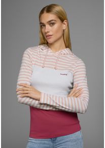 Kapuzenshirt Kangaroos, Damen, Gr. 40/42, bunt (rosa, wei&szlig;, bordeaux), Rippware, Obermaterial: 100% Baumwolle. Kapuzenfutter: 100% Baumwolle, gestreift, figurbetont h&uuml;ftbedeckend, Shirts Kapuzenshirt, Langarm, sehr figurbetont, mit Colourblocking-Optik