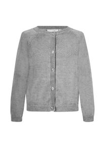 Strickjacke happy girls, M&auml;dchen, Gr. 122, grau (grau melange), Strick, Obermaterial: 100% Baumwolle, meliert, unifarben, regular fit h&uuml;ftlang, Rundhals, Raglan&auml;rmel Strickb&uuml;ndchen, Strickjacken Strickjacke, mit hochwertigem Strickmuster im vorderen Brustbereich