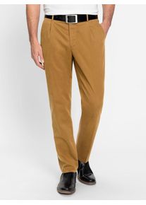 Bundfaltenhose, Herren, Gr. 60, Normalgr&ouml;&szlig;en, gelb (ocker), 98% Baumwolle, 2% Elasthan, unifarben, lang, Hosen Bundfaltenhose