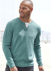 H.I.S. Strickpullover H.I.S, Herren, Gr. 3XL (64/66), blau (petrol), Feinstrick, Obermaterial: 60% Baumwolle, 40% Polyester, unifarben, regular fit normal, Rundhals, Rollkanten, Pullover Strickpullover, Pullover mit hochwertiger Halslochverarbeitung in double-layer Optik, Topseller