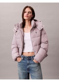 Steppjacke Calvin Klein Jeans "MATTE MONOLOGO MW SHORT PUFFER", Damen, Gr. XXL (46), grau (gull gray), Web, Obermaterial: 100% Polyester, unifarben, regular fit normal, Rundhals, eingesetzt gerader Abschluss, Jacken Steppjacke, Mit Rundhalsausschnitt, regular fit