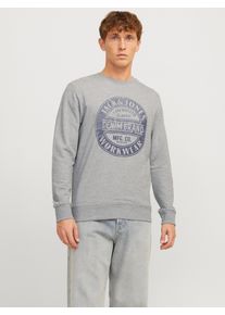 Jack & Jones Sweatshirt JACK & JONES "JJJEANS SWEAT O-NECK", Herren, Gr. S, grau (light grau melange), angeraute Sweatware, Obermaterial: 90% Baumwolle, 10% Viskose, bedruckt, meliert, normal, Rundhals, Rippb&uuml;ndchen, Sweatshirts Sweatshirt