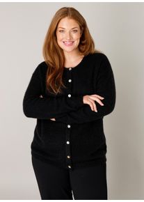 Cardigan Base Level Curvy "Yulia", Damen, Gr. 58/60, schwarz, Strick, Obermaterial: 43% Nylon, 26% Polyacryl, 13% Alpaka, 13% Wolle, 5% Elasthan, unifarben, normal h&uuml;ftbedeckend, Rundhals, Flachstrickb&uuml;ndchen, Strickjacken Cardigan, mit Woll-Anteil und Knopfleiste