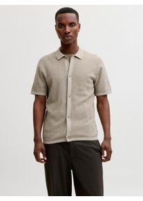 Jack & Jones Strickpullover JACK & JONES "JJEGEORGE KNIT SHIRT SS SN", Herren, Gr. XL, coriander detail:with cloud dancer, Strick, Obermaterial: 85% Baumwolle, 15% Polyester, unifarben, normal, Rundhals, Pullover Strickpullover, mit Polokragen