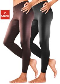 Leggings Vivance ACTIVE, Damen, Gr. 40/42, N-Gr, braun (braun, schwarz), Single Jersey, Obermaterial: 95% Baumwolle, 5% Elasthan, unifarben, Basic, Basic lang, Hosen Leggings, mit Gummibund, Loungewear, Topseller