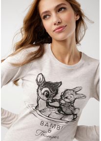Langarmshirt Kangaroos "Bambi & Klopfer", Damen, Gr. 44/46, beige (natur, meliert), Rippware, Obermaterial: 50% Baumwolle, 50% Polyester, bedruckt, figurbetont h&uuml;ftbedeckend, Rundhals, Shirts Langarmshirt, Langarm, sehr figurbetont, unifarben, Rundhalsausschnitt, Topseller