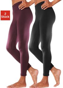 Leggings Vivance ACTIVE, Damen, Gr. 32/34, N-Gr, lila (beere, schwarz), Single Jersey, Obermaterial: 95% Baumwolle, 5% Elasthan, unifarben, Basic, Basic lang, Hosen Leggings, mit Gummibund, Loungewear, Topseller