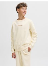 Jack & Jones Sweatshirt JACK & JONES JUNIOR "JORNORREBRO EMB SWEAT CREW NOOS JNR", Jungen, Gr. 164, wei&szlig; (antique wei&szlig;), angeraute Sweatware, Obermaterial: 89% Baumwolle, 11% Polyester, unifarben, relaxed fit normal, Rundhals, Rippb&uuml;ndchen, Sweatshirts Sweatshirt