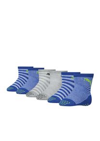 Socken Puma "Puma BABY ABS SOCKS 6P ECOM", Jungen, Gr. 23-26, blau (blau, grau), Baumwollmischung, gestreift, mehrfarbig, normal, Socken Socken, Anti-Rutsch Sohle