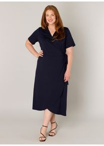 Wickelkleid Base Level Curvy "Abbie", Damen, Gr. 46, N-Gr, blau (navy dunkelblau), Jersey, Obermaterial: 94% Viskose, 6% Elasthan, unifarben, figurumspielend ca. Mitte Wade, V-Ausschnitt, Kleider Wickelkleid, Weich flie&szlig;ende Viskose-Mischqualit&auml;t, Topseller