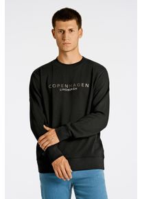 Sweatshirt LINDBERGH, Herren, Gr. S, schwarz (schwarz 424), Sweatware, Obermaterial: 85% Baumwolle, 15% Polyester, bedruckt, relaxed fit taillenbedeckt, Rundhals, B&uuml;ndchen, Sweatshirts Sweatshirt, mit Logoschriftzug