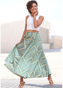 Hosenrock Lascana, Damen, Gr. 46, bunt (mint, gelb, blau bedruckt), Web, Obermaterial: 100% Polyester, bedruckt, figurumspielend kn&ouml;chelfrei, R&ouml;cke Hosenrock, aus glatter Ware, Culotte, extraweites Bein, Topseller