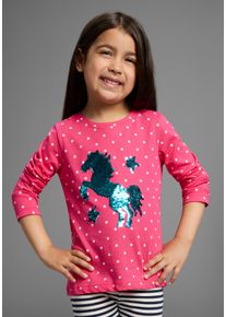 Langarmshirt Kidsworld "f&uuml;r kleine M&auml;dchen", M&auml;dchen, Gr. 104/110, beere, gepunktet, Single Jersey, Obermaterial: 100% Baumwolle, bedruckt, bestickt, Basic h&uuml;ftlang, Rundhals, abgesteppte Kante, Shirts Langarmshirt, Langarm, Basic-Passform, bedruckt, Rundhalsausschnitt