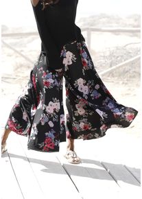 Hosenrock Lascana, Damen, Gr. 46, schwarz (schwarz, bedruckt), Web, Obermaterial: 100% Polyester, bedruckt, figurumspielend lang, R&ouml;cke Hosenrock, mit Blumenprint, Culotte, extraweites Bein