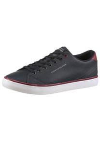 Sneaker Tommy Hilfiger "TH HI VULC CORE LOW LEATHER", Herren, Gr. 48, blau (dunkelblau), Leder, Lederimitat, unifarben mit Farbeinsatz, Schuhe Sneaker, Freizeitschuh, Halbschuh, Schn&uuml;rer mit gepolstertem Schaftrand, Topseller
