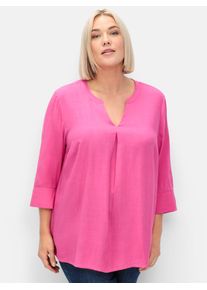 Longbluse sheego, Damen, Gr. 40, pink (fuchsia), 100% Viskose, unifarben, V-Ausschnitt, Blusen Longbluse