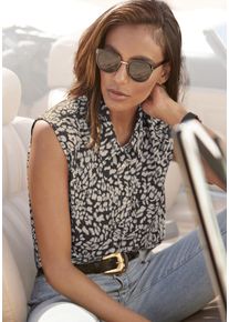 Blusentop Lascana, Damen, Gr. 46, schwarz-wei&szlig; (leo bedruckt), Web, Obermaterial: 100% Polyester, bedruckt, figurumspielend h&uuml;ftlang, Blusen Blusentop, mit Knopfleiste und Animalprint, Damenbluse mit Hemdblusenkragen, Topseller