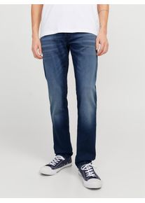 Jack & Jones Tapered-fit-Jeans JACK & JONES "JJIMIKE mit Stretch, Used-Look und bequemer Passform", Herren, Gr. 36, L&auml;nge 34, blau (blau denim), Denim/Jeans, Obermaterial: 48% Baumwolle, 26% Viskose, 25% Polyester, 1% Elasthan, Abriebeffekte, bequem kn&ouml;chellang, Jeans Tapered-fit-Jeans, mit Abriebeffekten