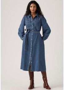 Levi's Jeanskleid LEVI'S "JOURNEY LS MAXI DRESS", Damen, Gr. L (40), N-Gr, celestial blau, Denim/Jeans, Obermaterial: 61% Lyocell, 39% Baumwolle, unifarben, normal 3/4-L&auml;nge, Rundhals, 1-Knopf-Manschette, Kleider Jeanskleid, mit Bindeg&uuml;rtel