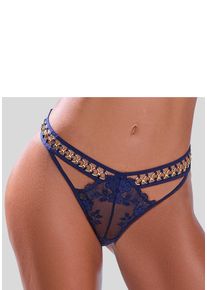 Tanga Lascana, Damen, Gr. 32/34, blau (marine), Spitze, Obermaterial: 85% Polyamid, 15% Elasthan, Unterhosen Tanga, mit Cut-Outs und dekorativen Ringen, sexy Dessous, Reizw&auml;sche