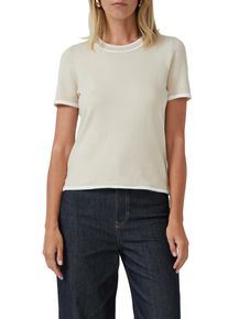 Kurzarmpullover s.Oliver BLACK LABEL, Damen, Gr. 36, beige, Feinstrick, Obermaterial: 70% Viskose, 30% Polyamid, kontrastfarbene Details, unifarben, normal, Rundhals, Flachstrickb&uuml;ndchen kontrastfarben, Pullover Kurzarmpullover, Feinstrick, Rundhals mit kontrastfarbenen B&uuml;ndchen