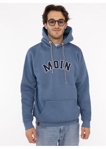 Hoodie Zwillingsherz "MOIN Classic", Damen, Gr. XL, blau (jeans), angeraute Sweatware, Obermaterial: 50% Baumwolle, 50% Polyester, unifarben mit Farbeinsatz, Sweatshirts Hoodie, Kapuze mit Kordelzug, Tasche vorn, Stickerei