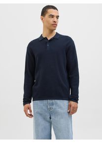 Jack & Jones Strickpullover JACK & JONES "JJEGEORGE KNIT POLO LS SN", Herren, Gr. M, blau (navy blazer), Strick, Obermaterial: 85% Baumwolle, 15% Polyester, unifarben, relaxed fit normal, Rundhals, Pullover Strickpullover