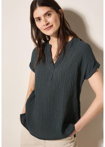 Kurzarmbluse Cecil, Damen, Gr. S (38), slate khaki, Web, Obermaterial: 70% Viskose, 30% Polyamid, unifarben, gerade h&uuml;ftbedeckend, V-Ausschnitt, Aufschlag, Blusen Kurzarmbluse, mit geschlitztem Ausschnitt und Streifenstruktur