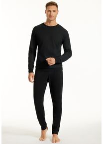 Schlafanzug uncover by Schiesser "Uncover Nightwear", Herren, Gr. 52, 000, schwarz, Single Jersey, Obermaterial: 100% Baumwolle, bequem lang, Rundhals, Homewear-Sets Schlafanzug, Langarm, Rundhals-Ausschnitt, Single Jersey-Qualit&auml;t, weich