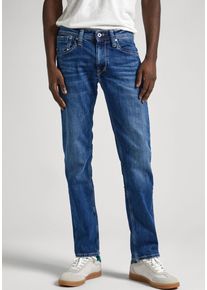 Regular-fit-Jeans Pepe Jeans "CASH", Herren, Gr. 33, L&auml;nge 34, blau (mid blau), Denim/Jeans, Obermaterial: 99% Baumwolle, 1% Elasthan, leichte Abriebeffekte, normal lang, Jeans Regular-fit-Jeans