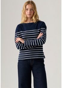 Levi's Langarmshirt LEVI'S "MARIN STRIPE TOP", Damen, Gr. S (36), magnolia stripe navy, Sweatware, Obermaterial: 100% Baumwolle, gestreift, normal h&uuml;ftbedeckend, Rundhals, Shirts Langarmshirt, Saum mit kurzen Seitenschlitzen
