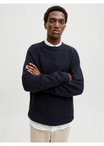 Jack & Jones Rundhalspullover JACK & JONES "JJKAITO KNIT CREW NECK BF", Herren, Gr. S, blau (sky captain), Strick, Obermaterial: 70% Polyacryl, 30% Baumwolle, unifarben, relaxed fit normal, Rundhals, Pullover Rundhalspullover