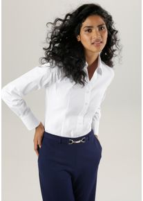 Blusenbody Aniston SELECTED, Damen, Gr. 34, N-Gr, wei&szlig;, Web, Obermaterial: 71% Baumwolle, 26% Polyamid, 3% Elasthan. Unterteil: 95% Baumwolle, 5% Elasthan, unifarben, figurbetont, 2-Knopf-Manschette, Bodys Blusenbody, aus super bequemer Qualit&auml;t mit Stretch, Topseller