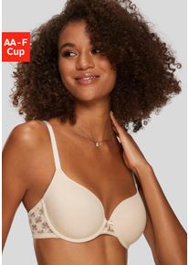 Schalen-BH Lascana, Damen, Gr. 75, Cup C, beige (puder), Microtouch, Obermaterial: 86% Polyamid (TACTEL), 14% Elasthan (LYCRA), BHs Schalen-BH, mit R&uuml;cken aus blumiger, elastischer Spitze, Dessous, Topseller