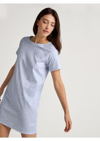 Nachthemd Calida "Favourites Sleep", Damen, Gr. XS (36/38), N-Gr, blau (harmony blau), Interlock, Obermaterial: 100% Baumwolle, gemustert, bequem kniefrei, Rundhals, Kleider Nachthemd, Pure Cotton, Interlock-Qualit&auml;t, Kurzarm, weich, bequem