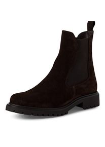 Chelseaboots Tamaris, Damen, Gr. 36, braun (mocca), Elastischer Einsatz, Veloursleder, unifarben, Schuhe Chelseaboots, Blockabsatz, Businessschuh, Schlupfboots mit Stretcheins&auml;tzen