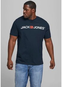 Jack & Jones PlusSize T-Shirt "CORP mit Print und bequemem Rundhals", Herren, Gr. 3XL, blau (navy blazer), Single Jersey, Obermaterial: 100% Baumwolle, JACK & JONES PLUSSIZE, bedruckt, normal normal, Rundhals, Shirts T-Shirt, bedruckt, modisch, regular fit, Baumwolle, Rundhals, Topseller