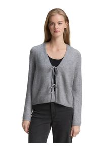 Cardigan Tom Tailor Denim, Damen, Gr. S, grau (cement grau m&eacute;lange), Strick, Obermaterial: 62% Polyacryl, 25% Polyester, 10% Baumwolle, 3% sonstige Fasern, meliert, regular fit taillenbedeckt, V-Ausschnitt, elastischer Bund, Strickjacken Cardigan, mit Schleifen
