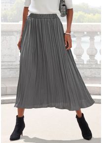 Maxirock Lascana, Damen, Gr. 36, grau (anthrazit), Web, Obermaterial: 100% Polyester, unifarben, figurumspielend kn&ouml;chellang, R&ouml;cke Maxirock, mit Plisseefalten, edel gl&auml;nzende Ware, Topseller