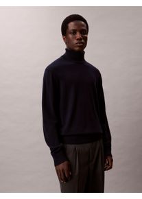 Rollkragenpullover Calvin Klein "LS 100% MERINO T-NECK 14GG", Herren, Gr. M, schwarz sapphire, Strick, Obermaterial: 100% Wolle, unifarben, regular fit normal, Rundhals, eingesetzt gerader Abschluss, Pullover Rollkragenpullover, Mit Rundhalsausschnitt, regular fit