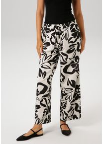 Schlupfhose Aniston CASUAL, Damen, Gr. 46, N-Gr, schwarz-wei&szlig; (wollwei&szlig;, schwarz), Web, Obermaterial: 84% Viskose, 16% Leinen, Leinenoptik, bedruckt, figurumspielend kn&ouml;chellang, Hosen Schlupfhose, mit gro&szlig;fl&auml;chigen Bl&auml;ttern bedruckt, Topseller