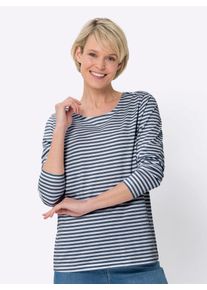 Langarmshirt Classic Basics "Ringelshirt", Damen, Gr. 46, blau (dunkelblau, ecru, geringelt), 100% Baumwolle, gemustert, gestreift, Rundhals, Shirts Langarmshirt