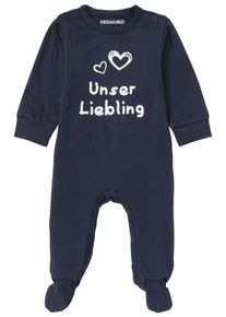 Schlafoverall Kidsworld "Baby-Schlafanzug, Unser Liebling - NEUE KOLLEKTION", Jungen, Gr. 50/56, N-Gr, blau (marine), Jersey, Obermaterial: 100% Baumwolle, bedruckt, Basic, Basic, Rundhals, Overalls Schlafoverall, aus Bio-Baumwolle
