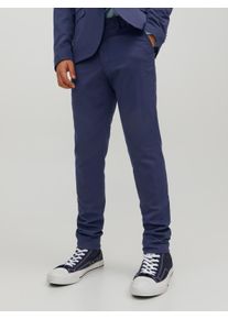 Jack & Jones Anzughose JACK & JONES JUNIOR "JPRSOLAR elastisch, pflegeleicht, komfortabel", Jungen, Gr. 146, N-Gr, blau (medieval blau), Web, Obermaterial: 78% Polyester, 17% Viskose, 5% Elasthan, unifarben, slim fit kn&ouml;chellang, Hosen Anzughose, unifarben, modisch, slim fit, Web